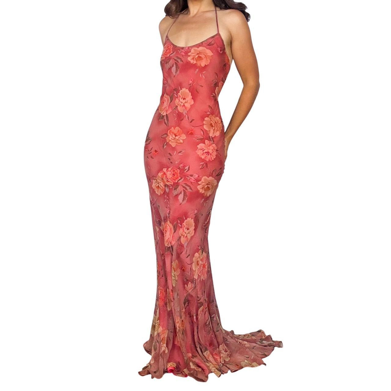 90s Designer Silk Floral Gown (XS/S)