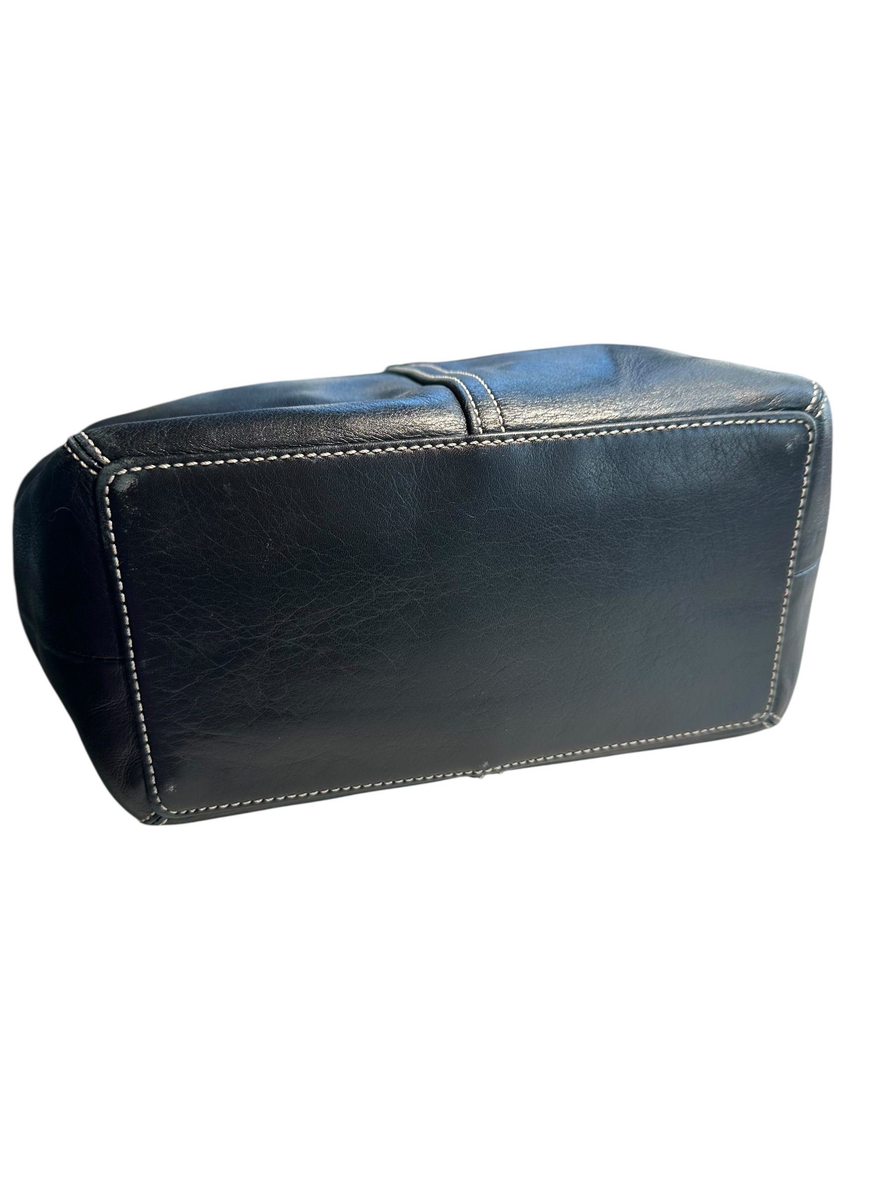 Vintage Black Leather Coach Shoulder Tote Bag