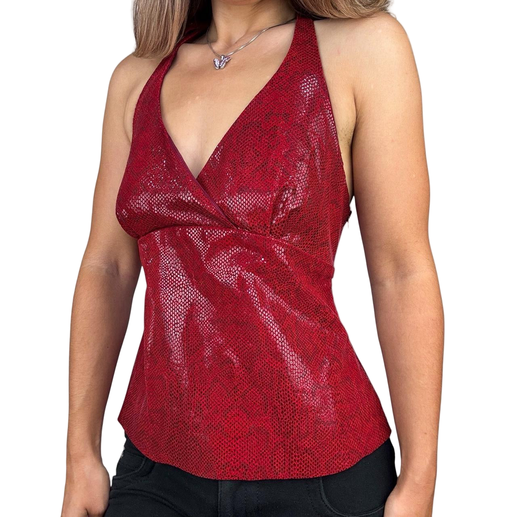 Y2K Snakeskin Leather Halter Top (M)