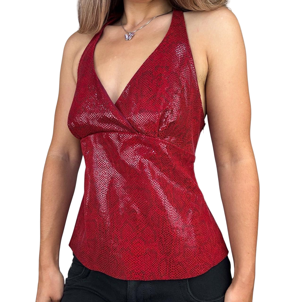 Y2K Snakeskin Leather Halter Top (M)