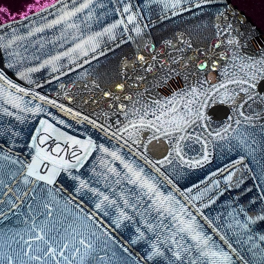 Caché Embellished Low Rise Jeans (XS)