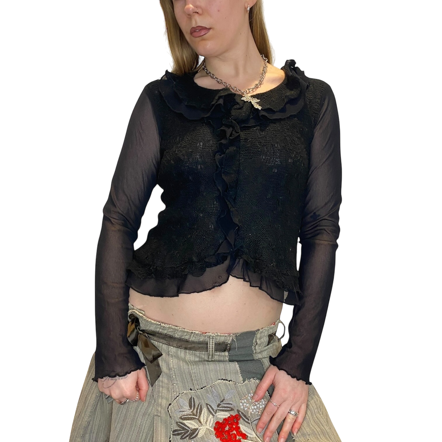 Vintage Ruffle Mesh Gothic Long Sleeve Top (S)