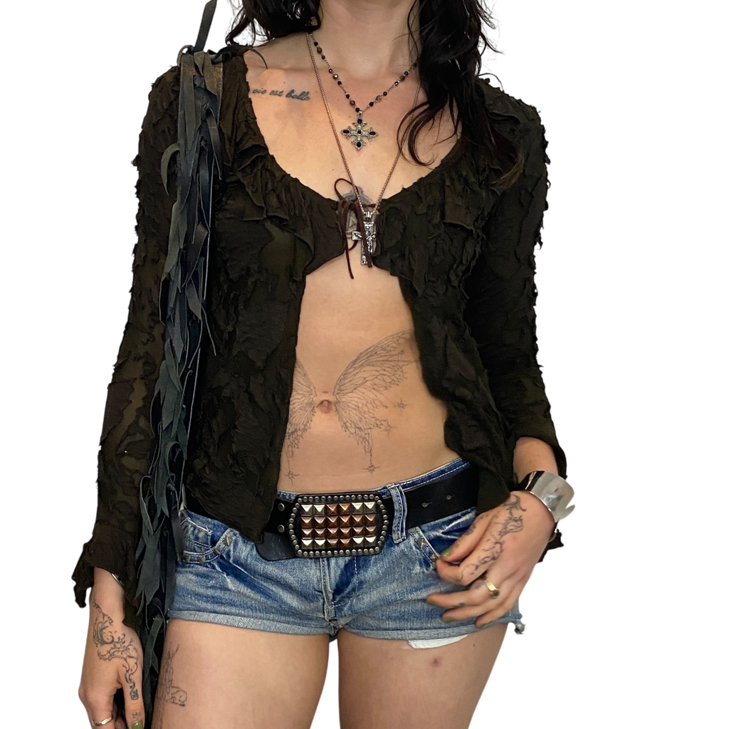 Vintage Boho Whimsygoth Tie Front Top (XS/S)