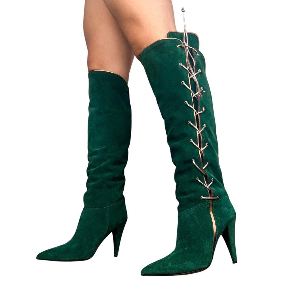Emerald Suede Lace Up Boots (9.5)