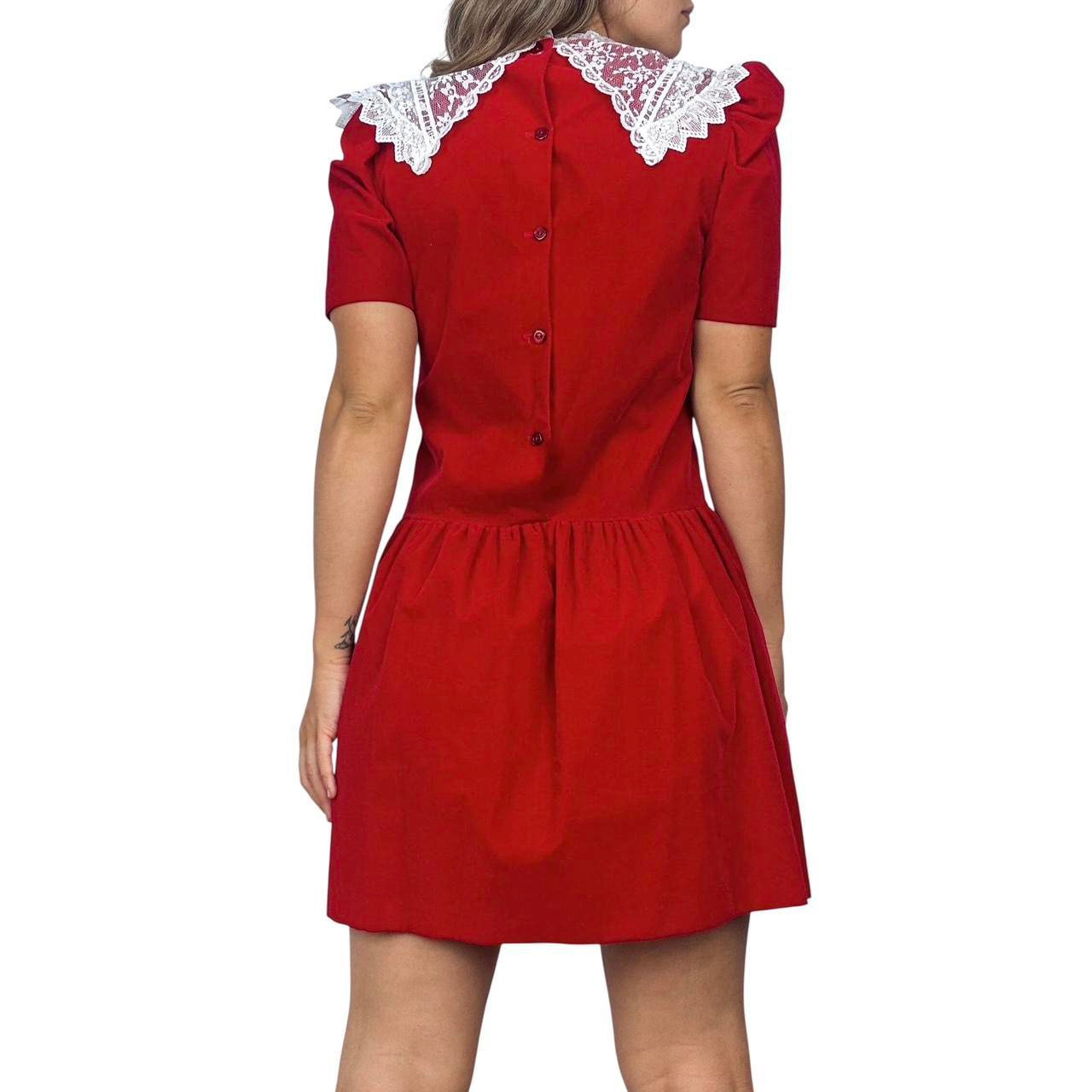 70s Velvet Lace Collar Dress (S)