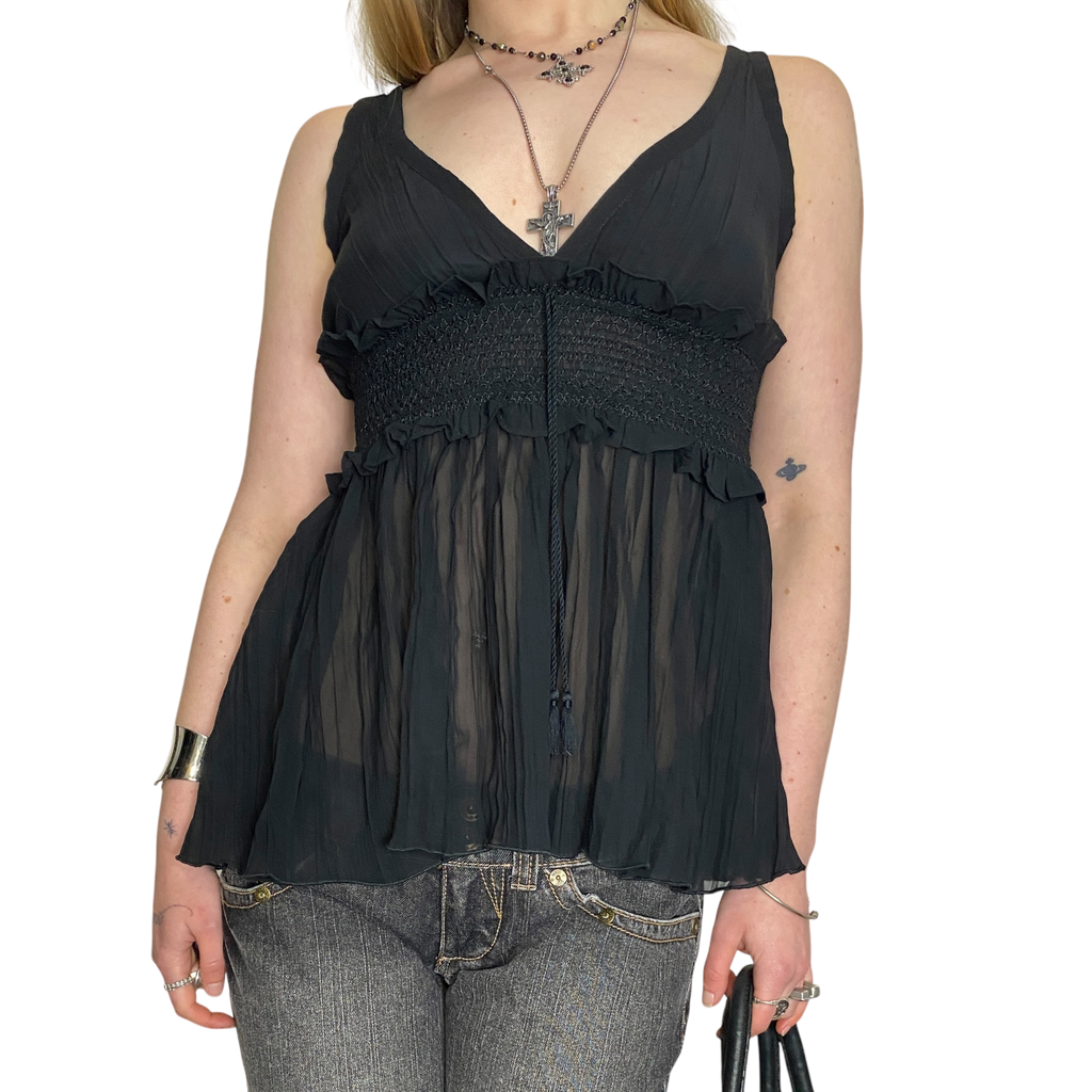 Black Sheer Babydoll Top (S)