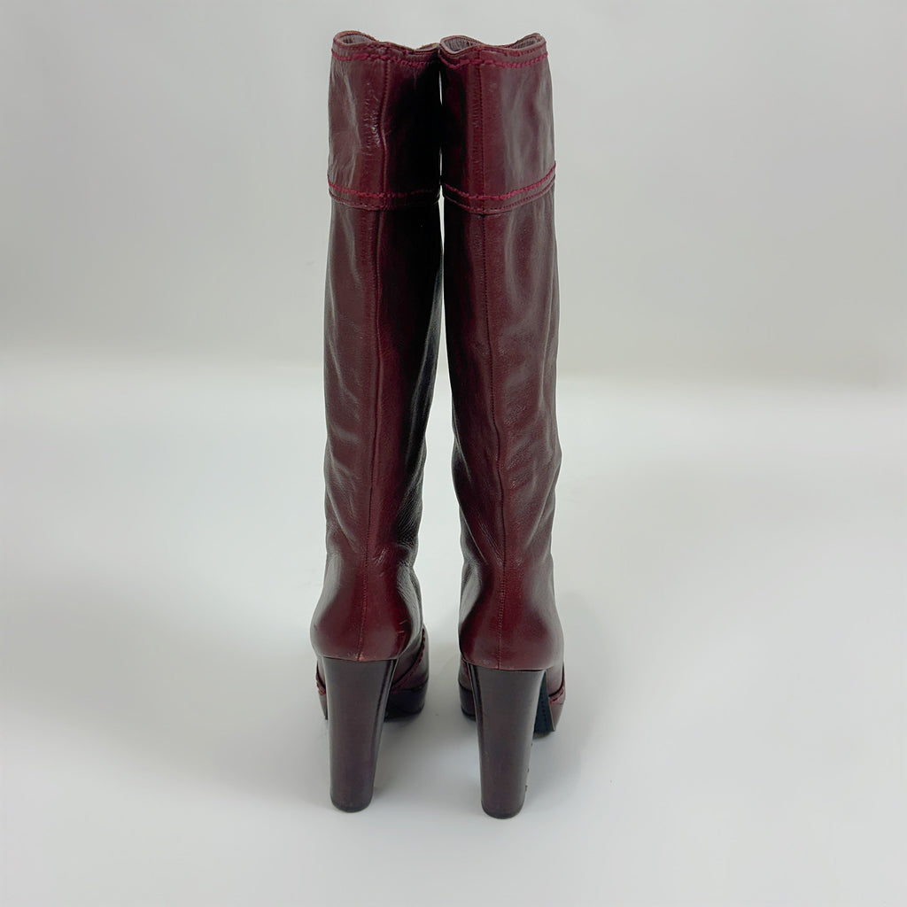 Vintage Burgundy Leather Heeled Boots (6.5)