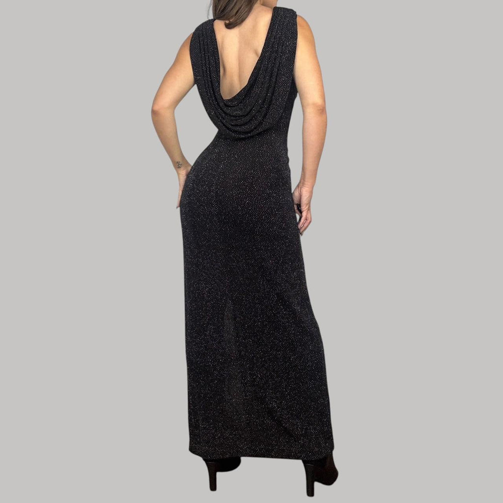 90s Draped Open Back Maxi Dress (L)