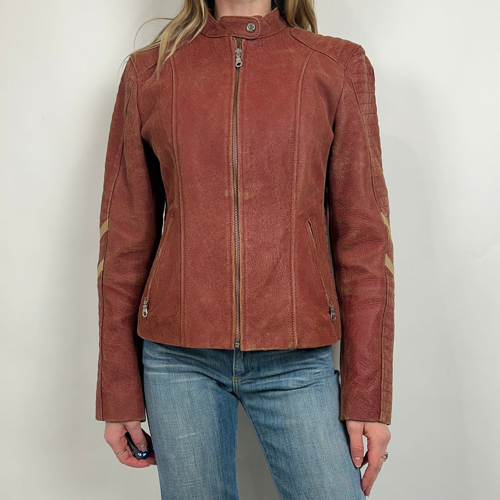 Vintage Dusty Red Leather Moto Jacket (M/L)