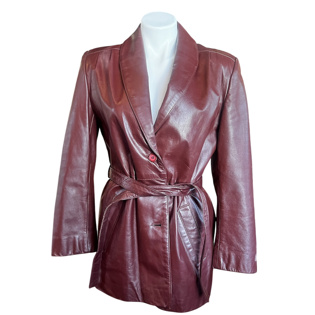 Maroon Genuine Leather Tie Coat