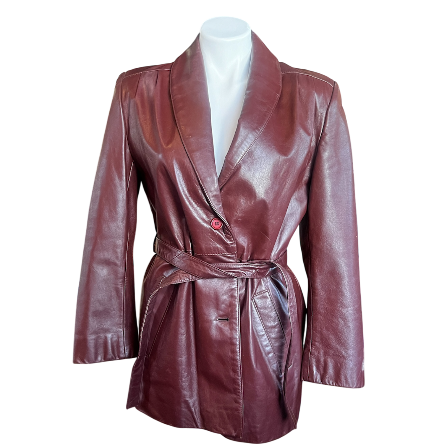 Maroon Genuine Leather Tie Coat