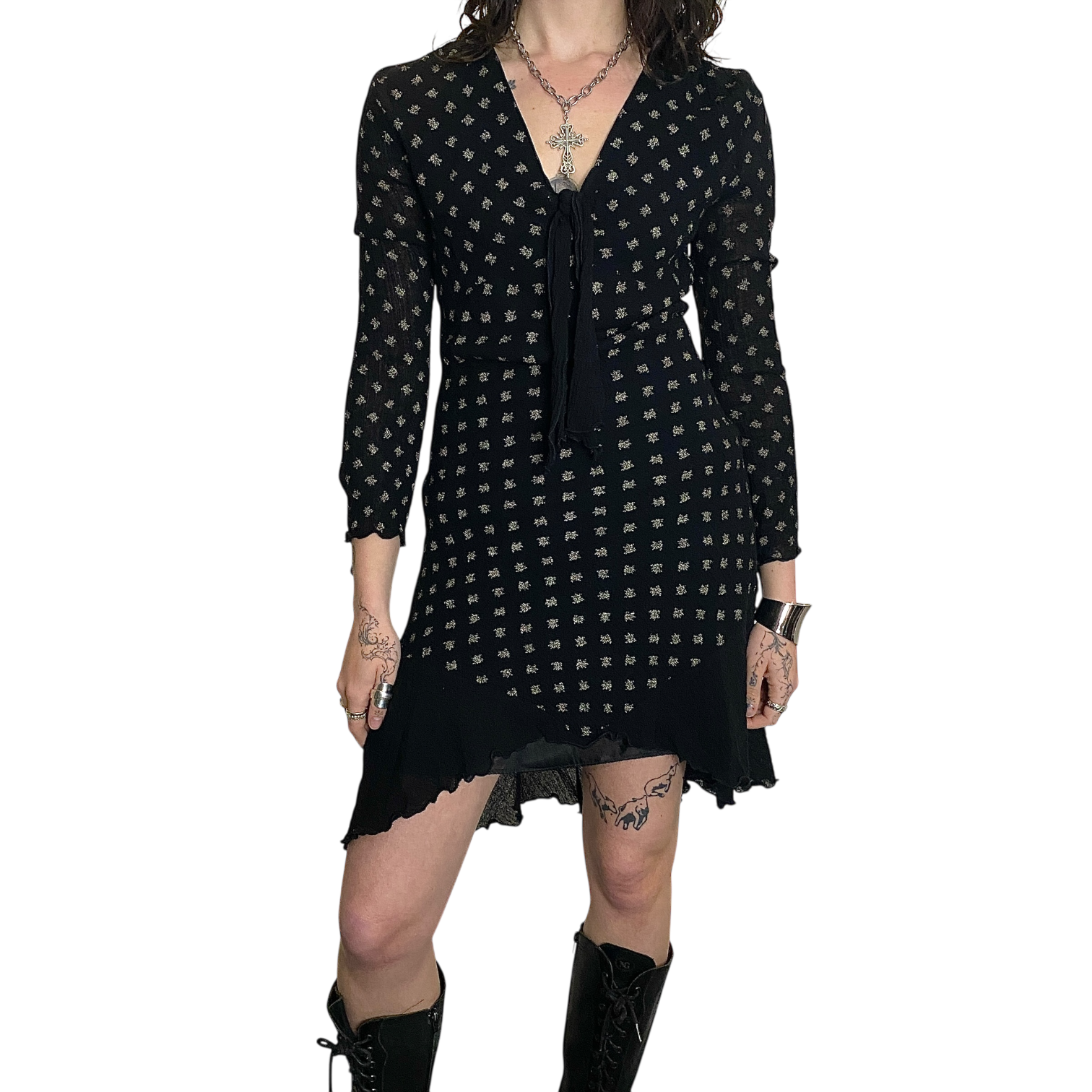 Vintage Coquette Ruffle Midi Dress (XS/S)