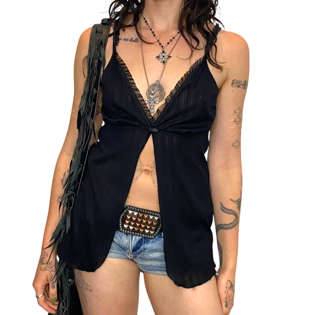 Vintage Babydoll Coqutte Black Cami Top (M)