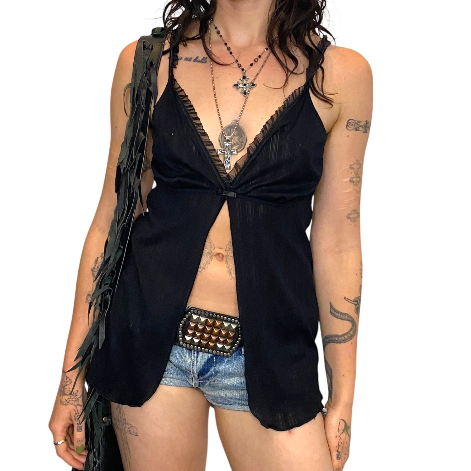 Vintage Babydoll Coqutte Black Cami Top (M)