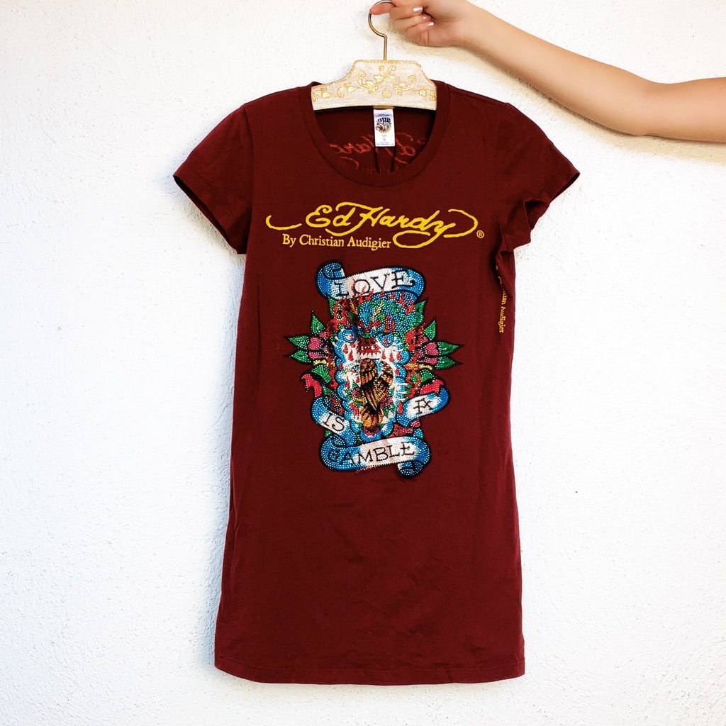Ed Hardy Burgundy Tee (S)