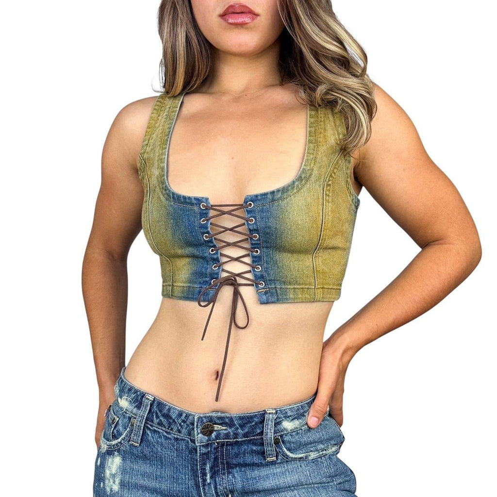 Y2K Denim Lace Up Vest (S)