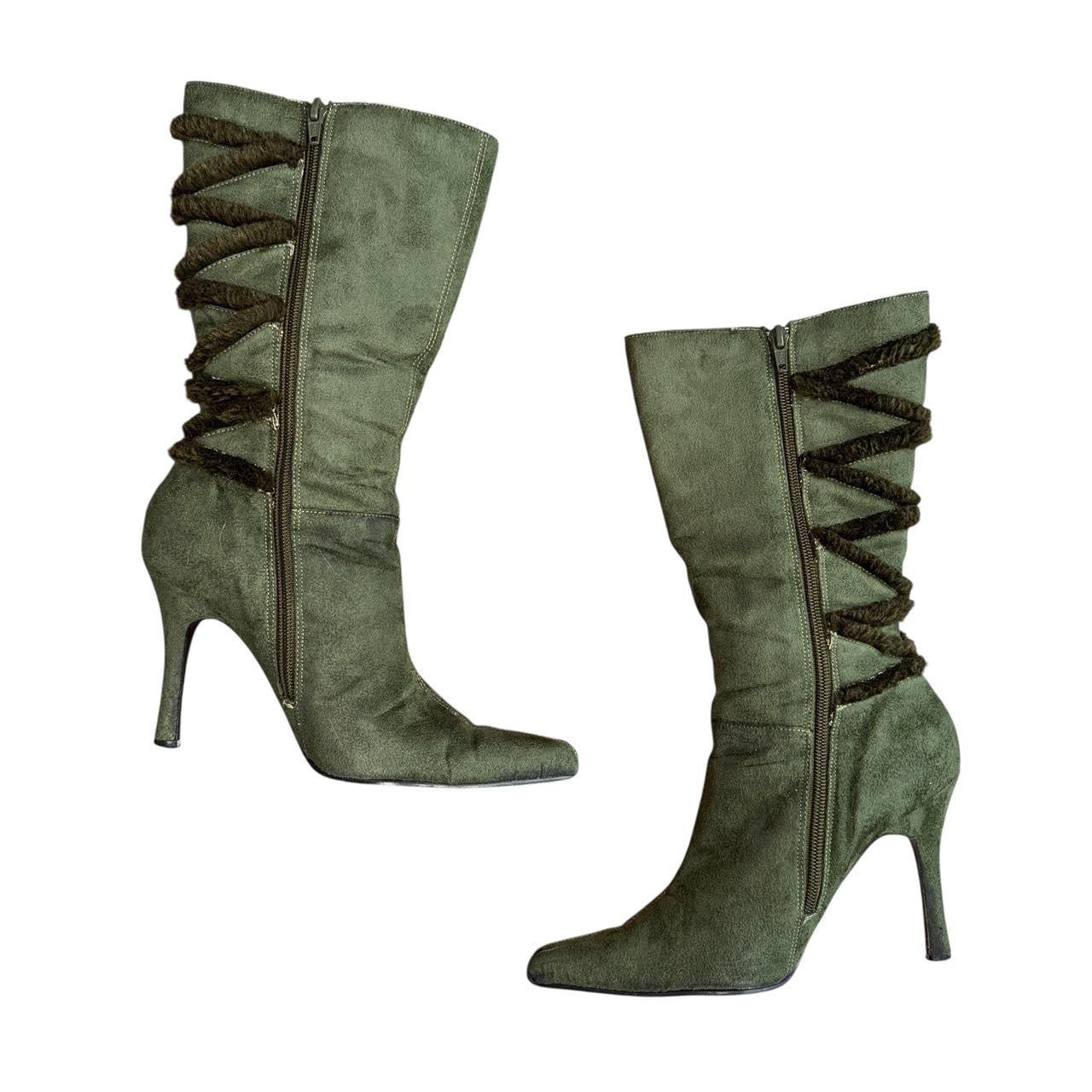 Y2K Suede & Faux Fur Stiletto Boots (6.5)