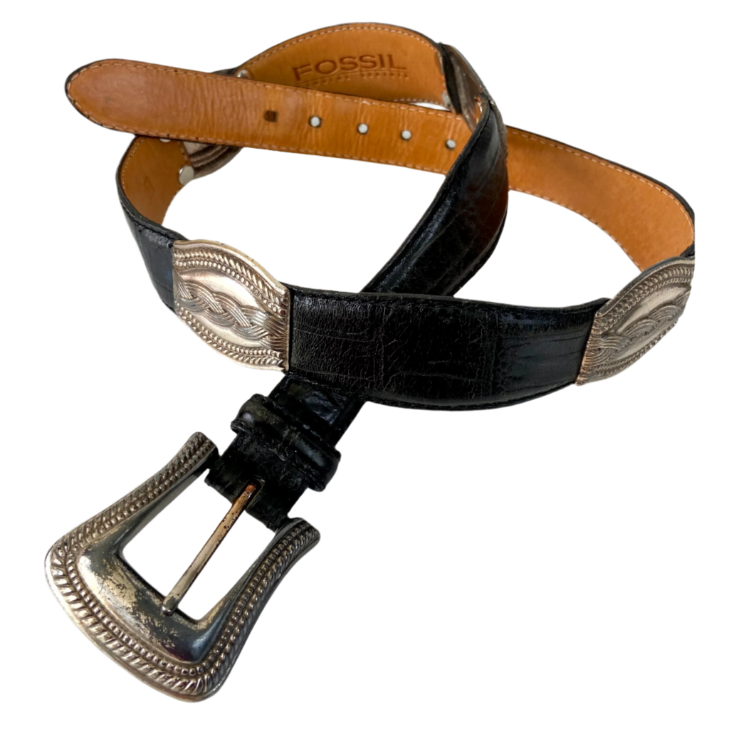 Vintage Fossil Black Leather Belt