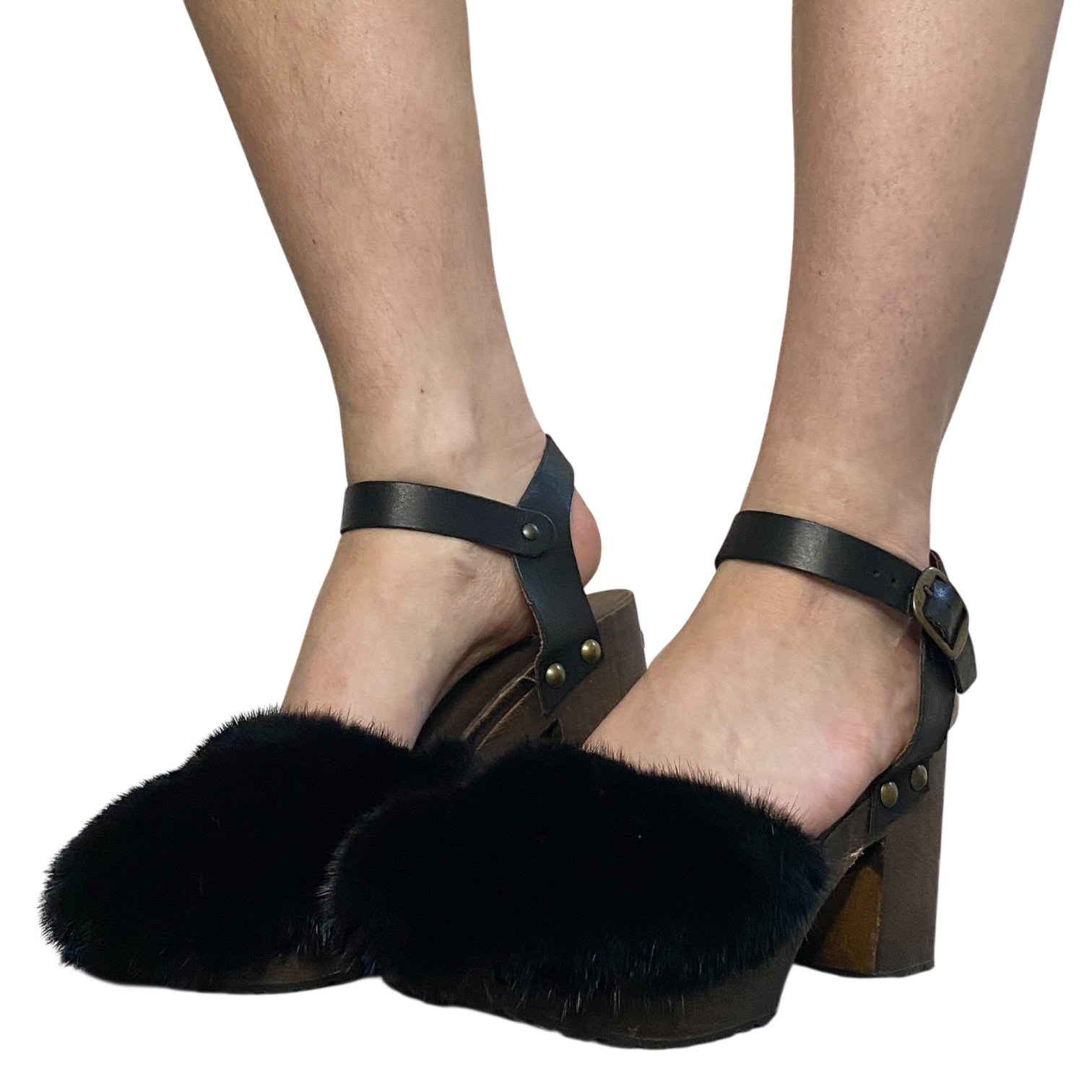 Vintage Fur Wooden Clogs (UK 5 EU 38 US 7)
