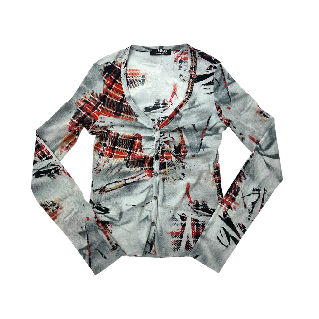 Morgan De Toi Mesh Plaid Top (XS/S)