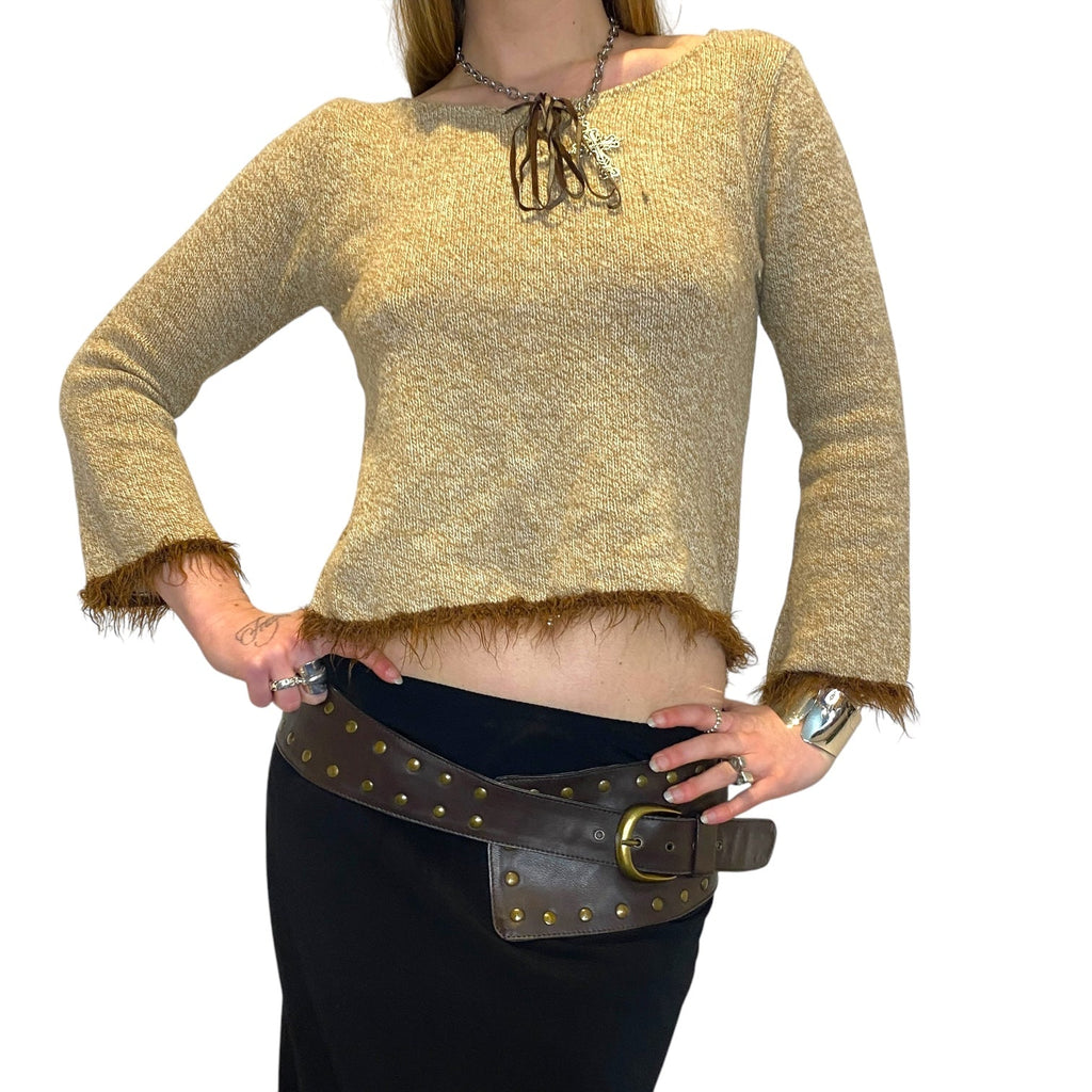 Vintage Grunge Fur Trim Cropped Knit (S/M)