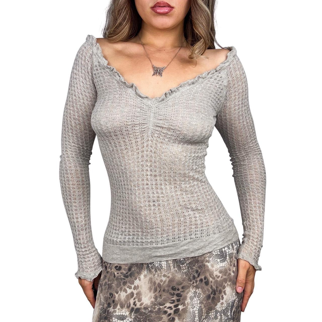 Ruffly Pointelle Knit Long Sleeve (S/M)
