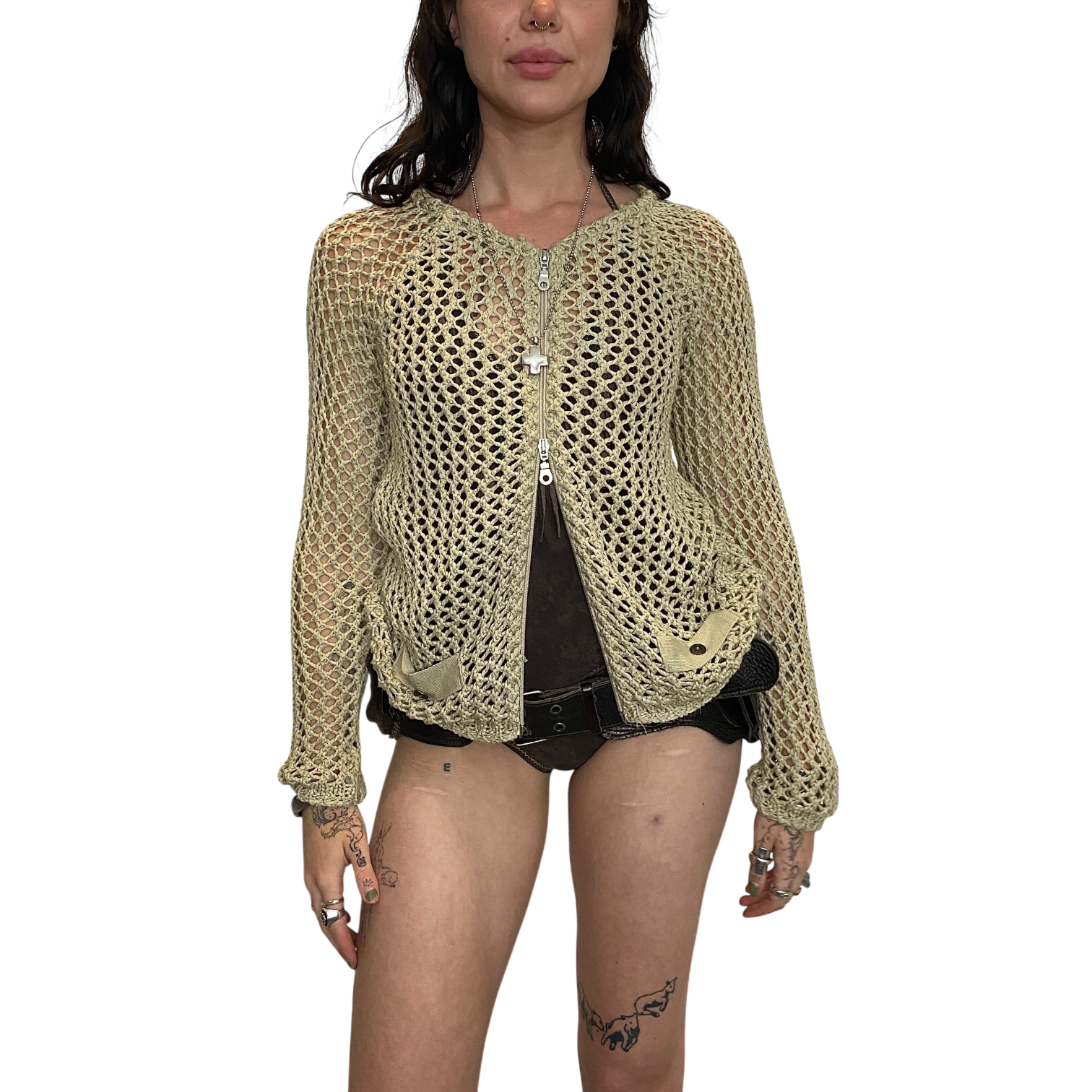 Vintage Italian Crochet Zip Up Cardigan (S/M)