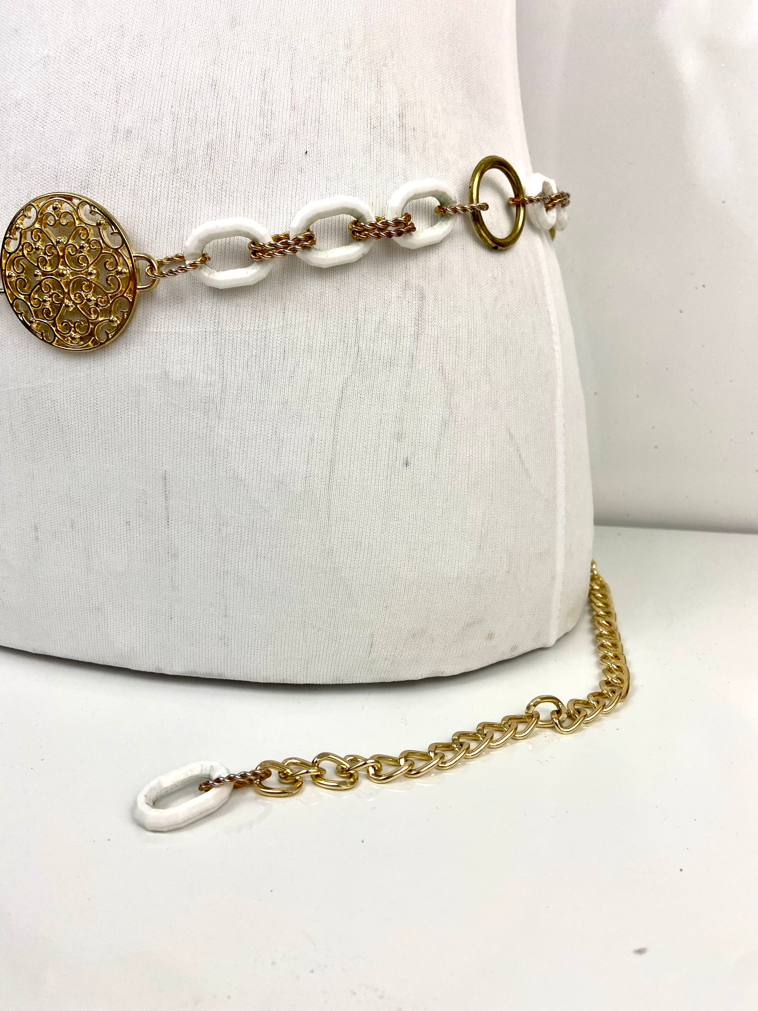 Vintage gold & white waist chain belt