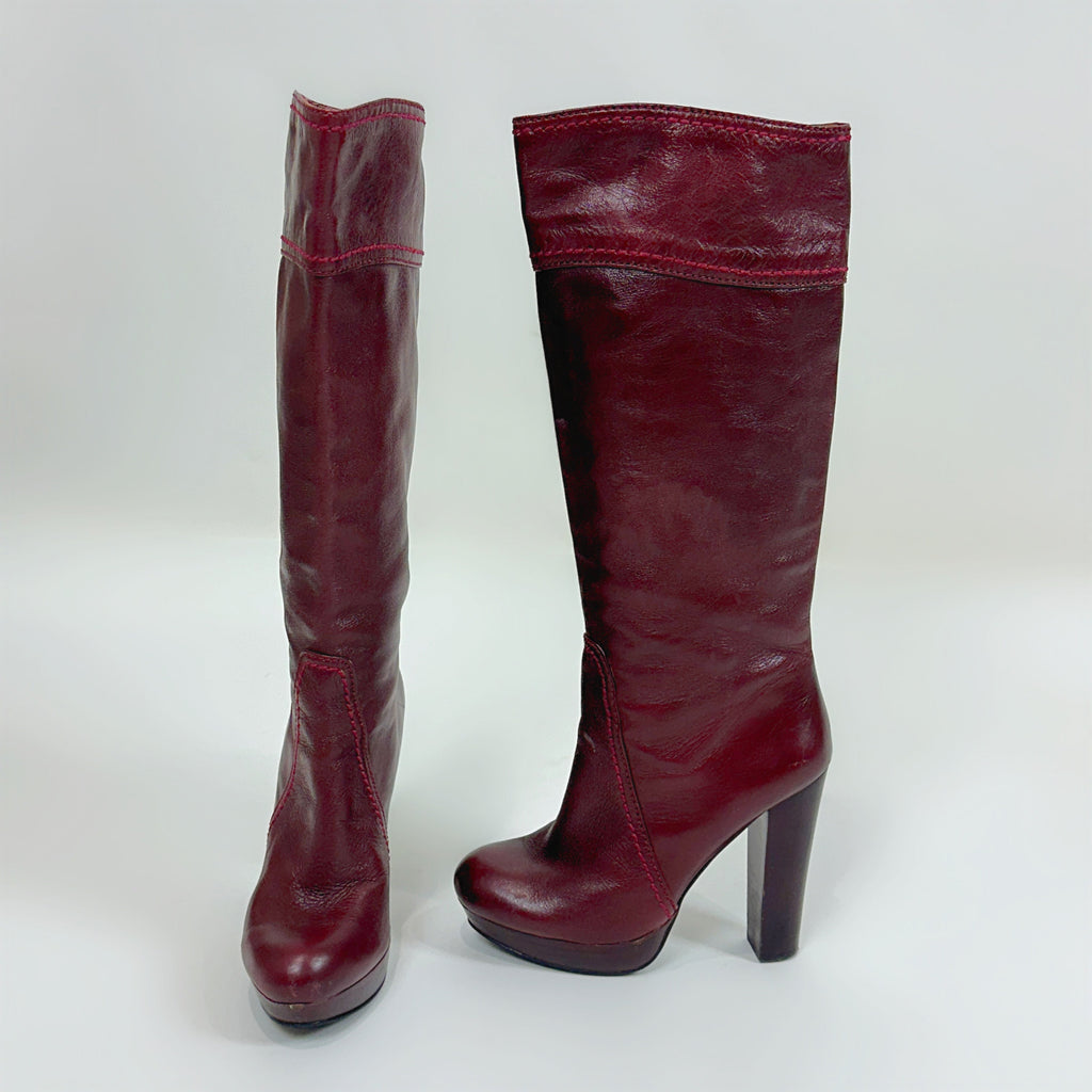 Vintage Burgundy Leather Heeled Boots (6.5)