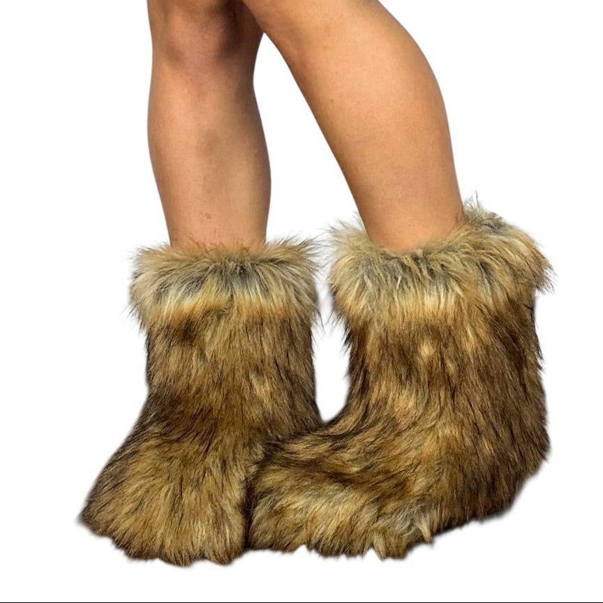 Y2K Brown Faux Fur Yeti Boots (7.5)