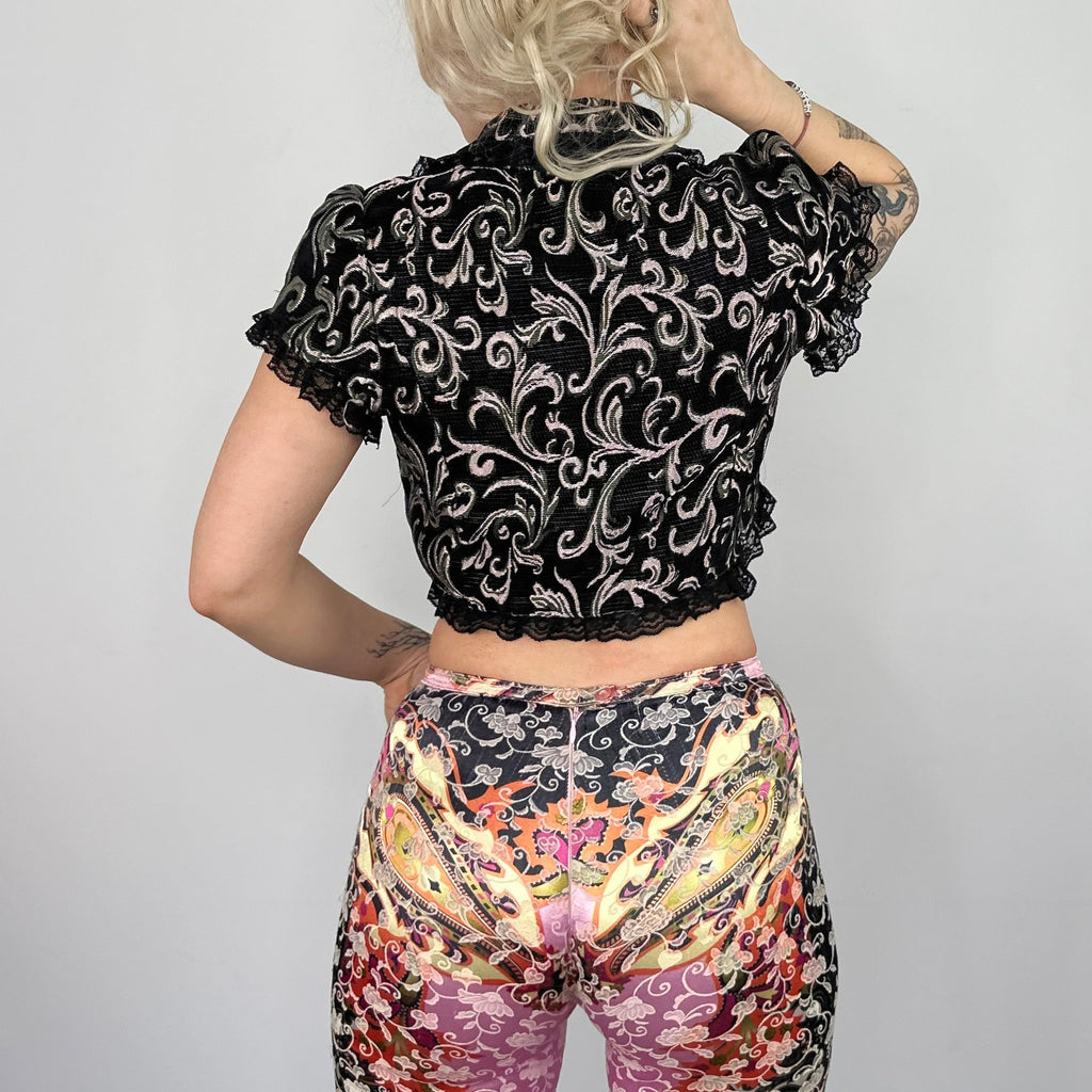 2000s Brocade Lace Crop Top (M)