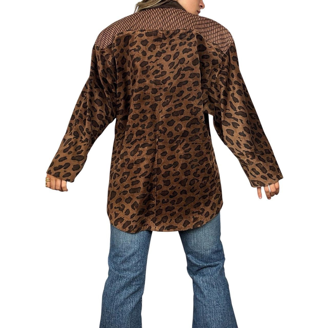 Vintage Genuine Suede Leopard Print Coat (XL)