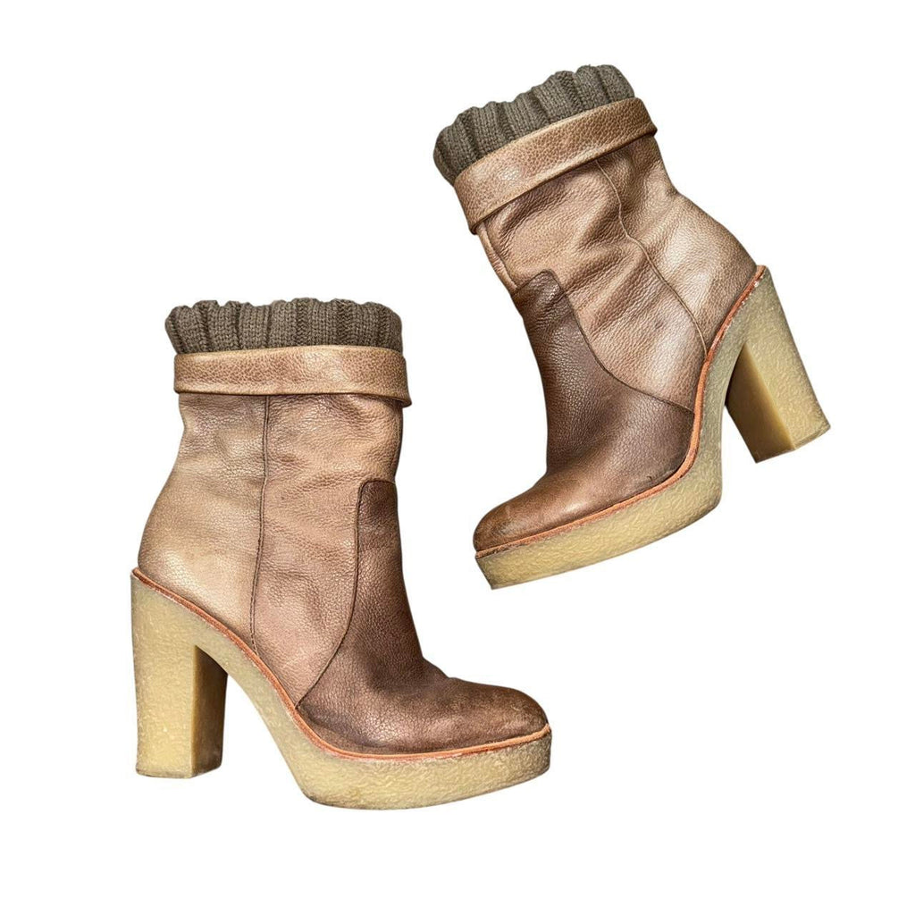 Y2K Brown Leather Platform Ankle Boots (8)