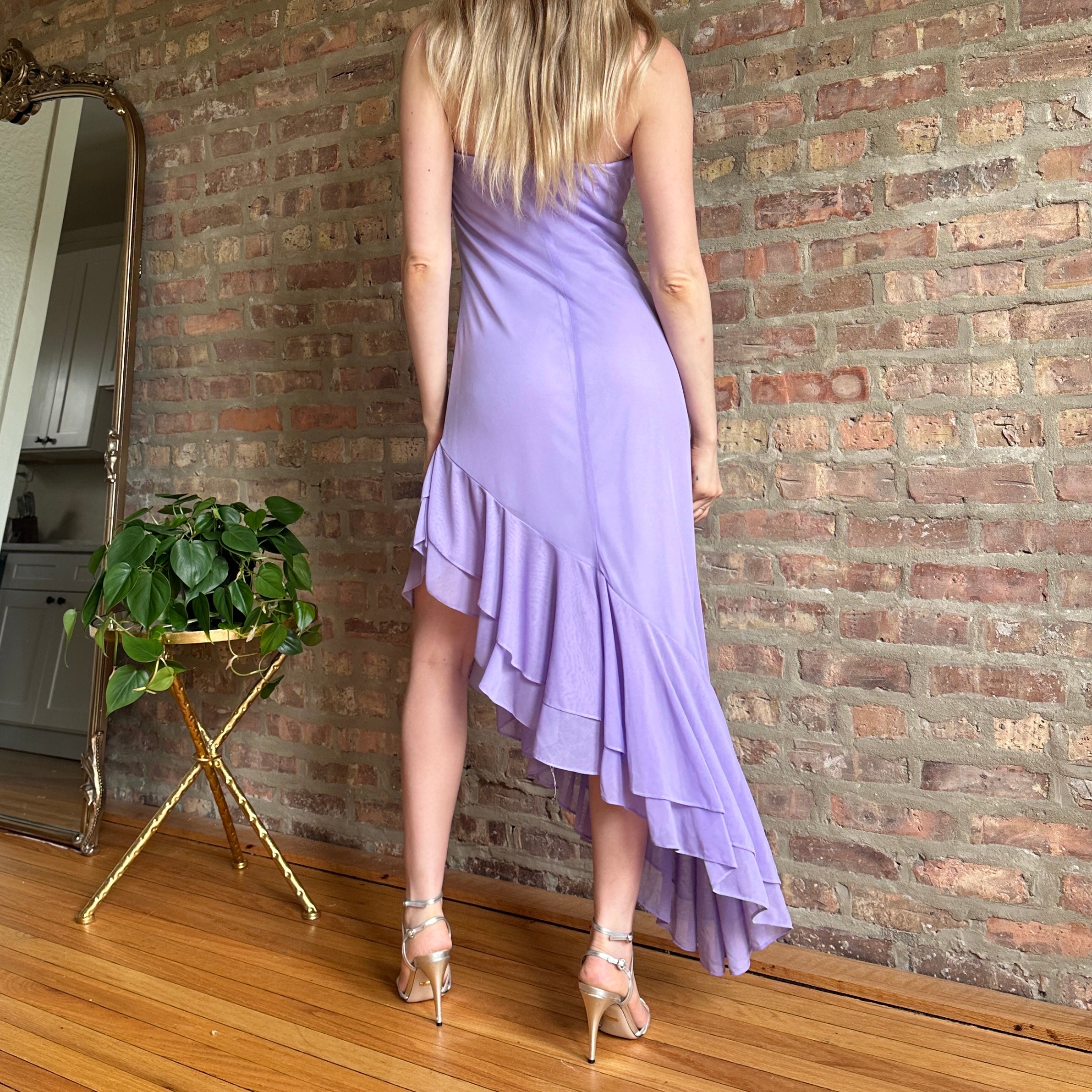 Vintage Lilac Mesh Flutter Dress (M)