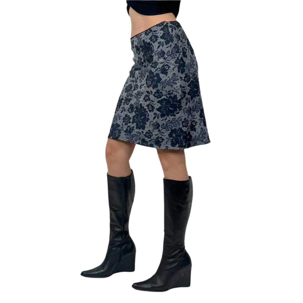 90s Lace Print Midi Skirt (S)
