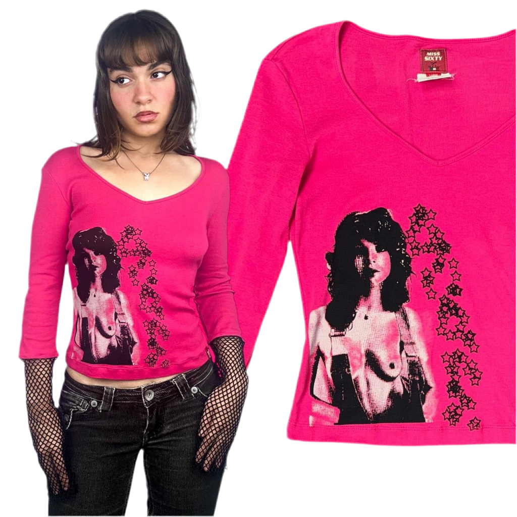 Miss Sixty Fishnet Detail Graphic Tee (M)