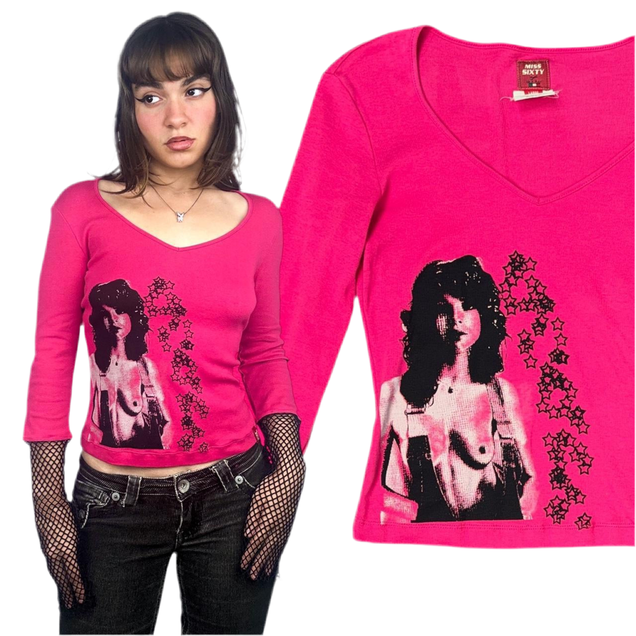 Miss Sixty Fishnet Detail Graphic Tee (M)