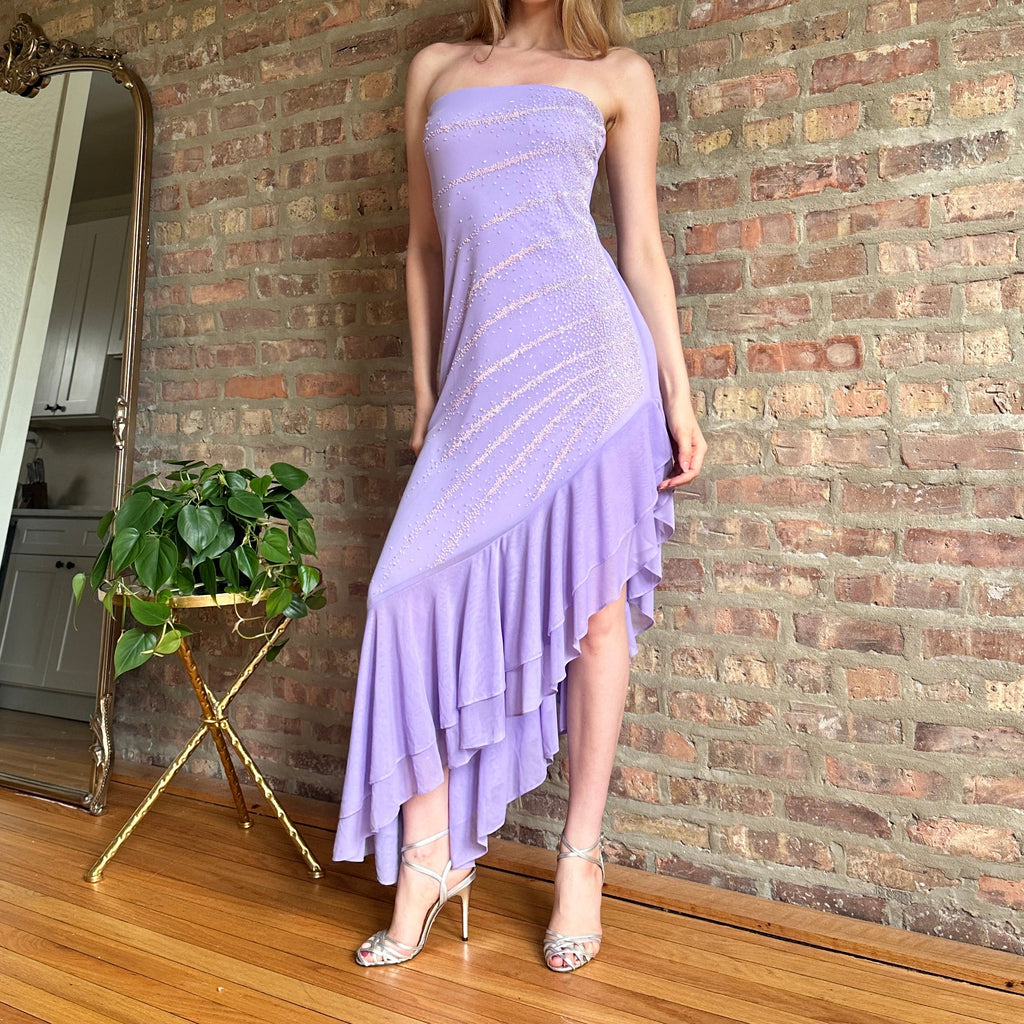 Vintage Lilac Mesh Flutter Dress (M)