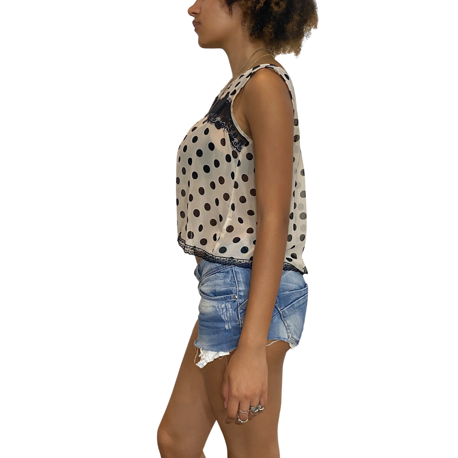 Late 2000s Sheer Polka Dot Crop Top (S/M)