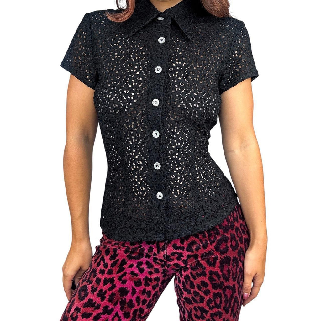 90s Bebe Eyelet Lace Button Down (M)