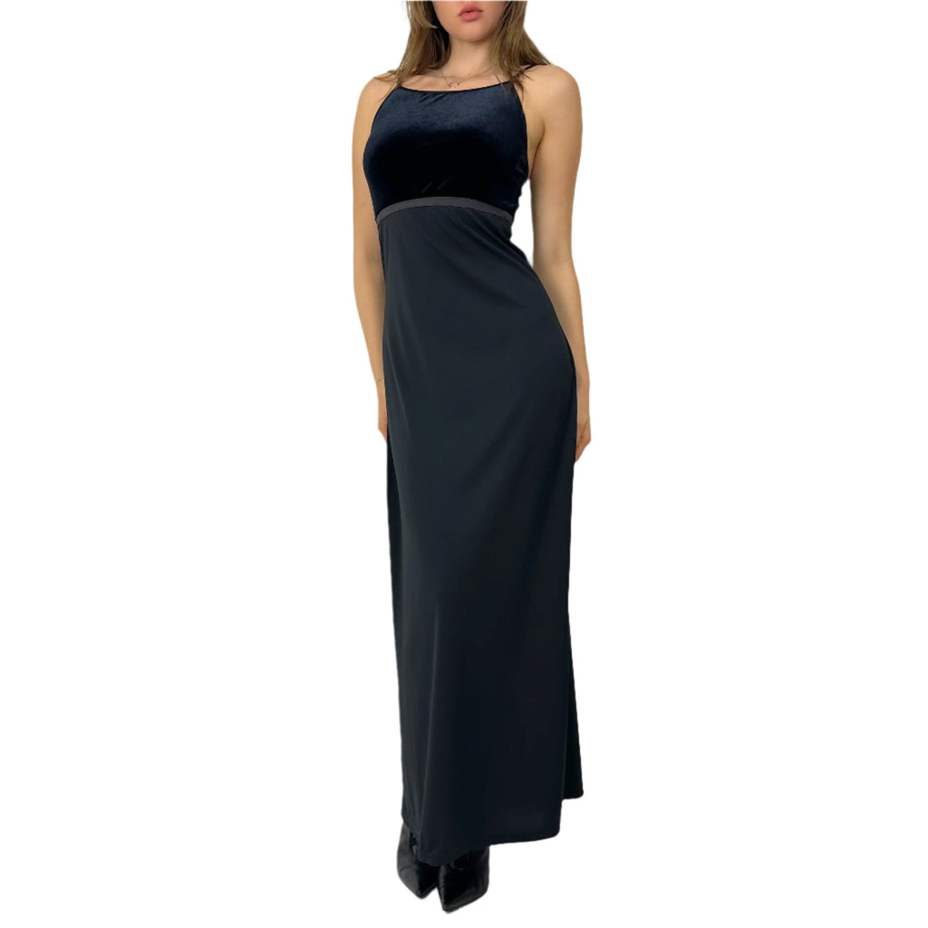 90s Black Velvet Maxi Dress (S/M)