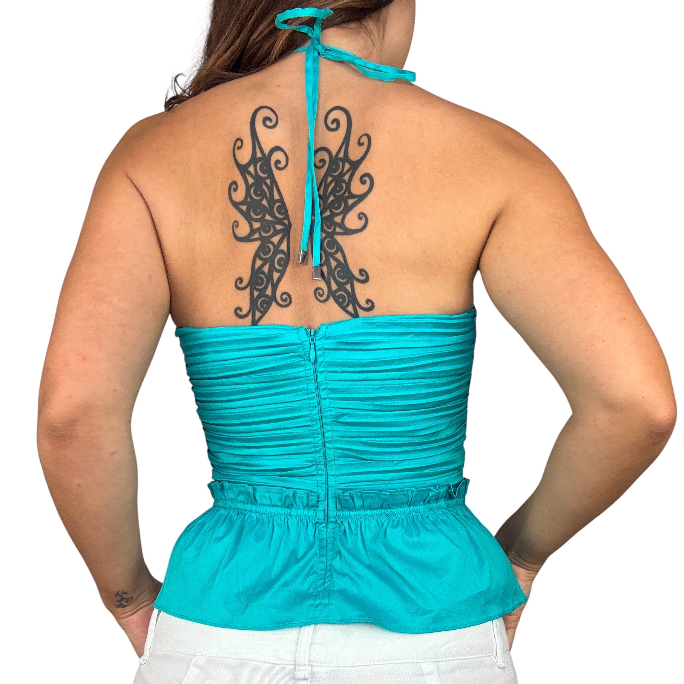 Y2K Turquoise Peplum Halter Top (XS)
