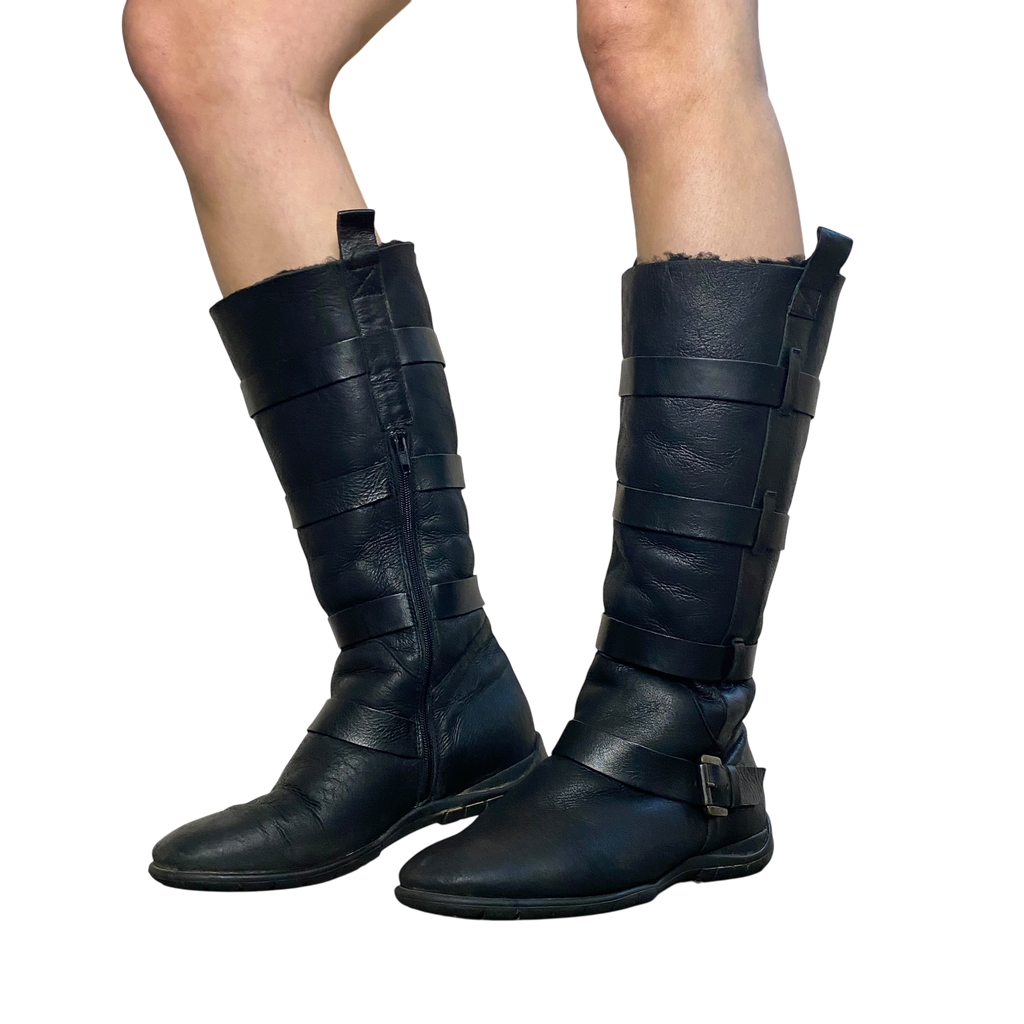 Vintage Leather Strap Buckle Calf Boots (UK 7 EU 40 US 9)