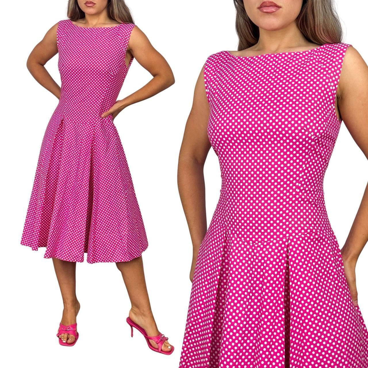 50s Vintage Polka Dot Midi Dress (L)