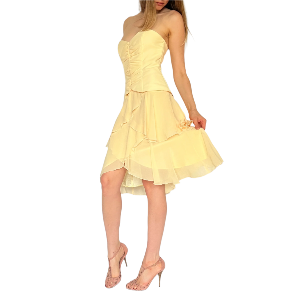 Vintage Butter Yellow Midi Dress (M)