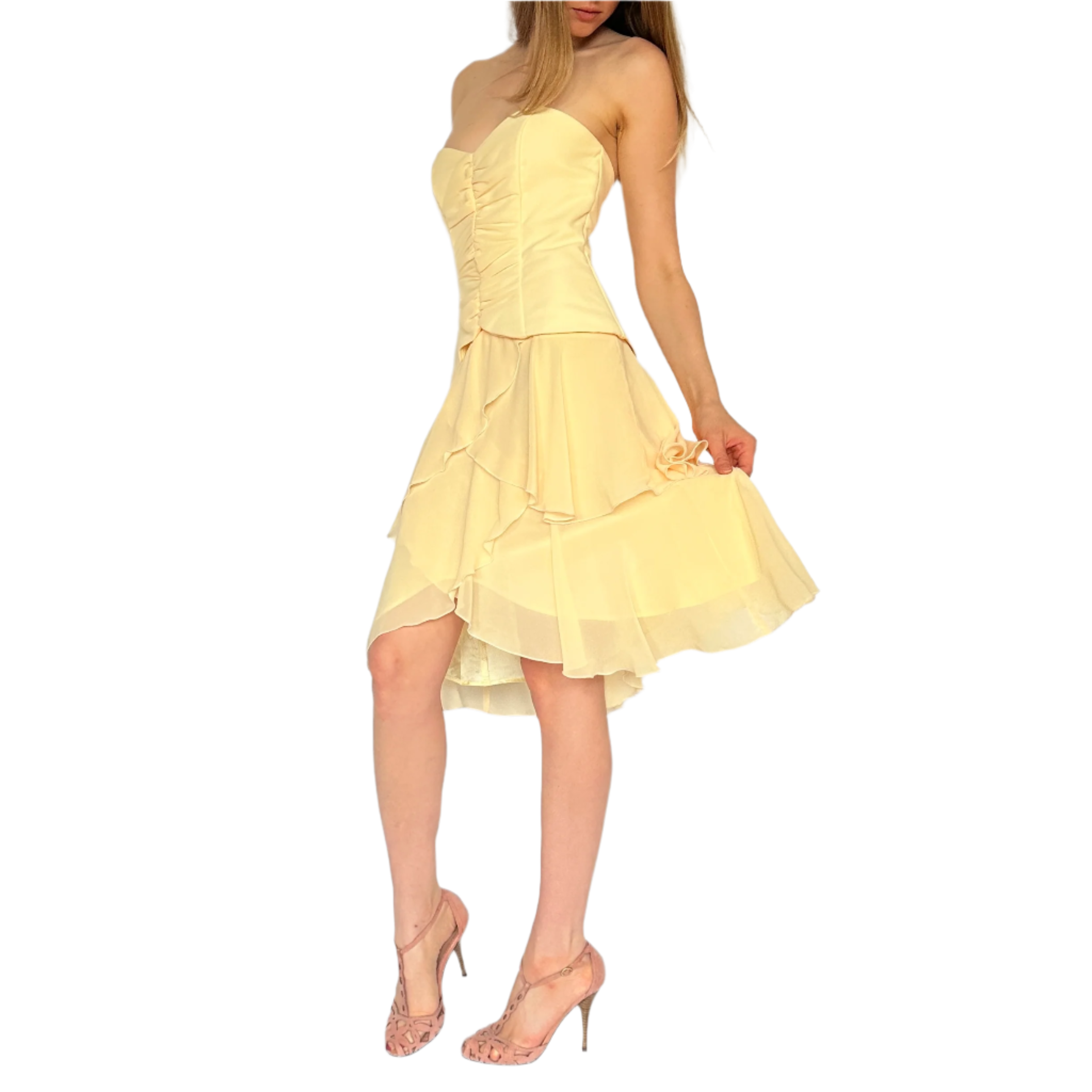 Vintage Butter Yellow Midi Dress (M)
