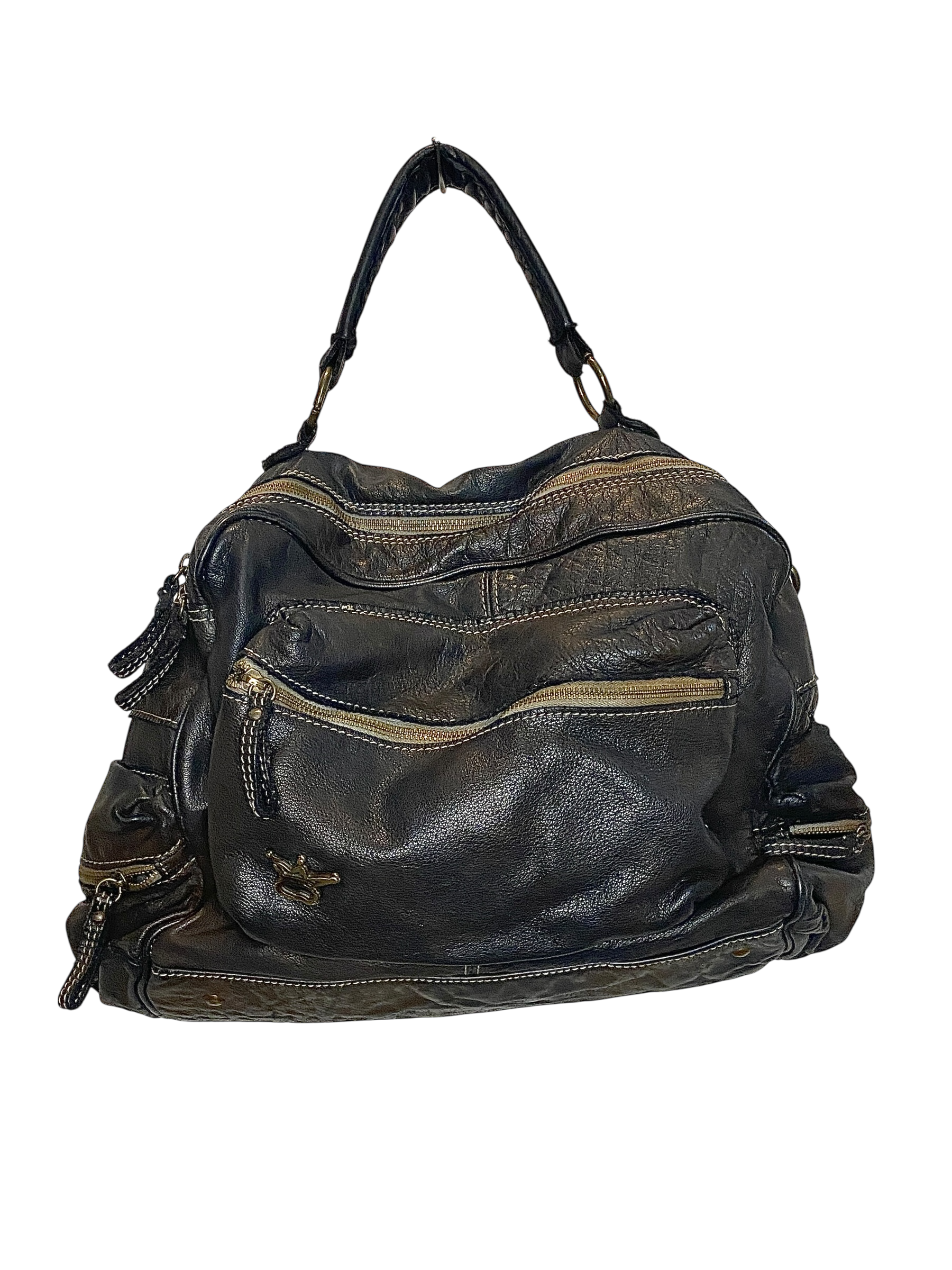 Vintage Italian Large Leather Hand Bag