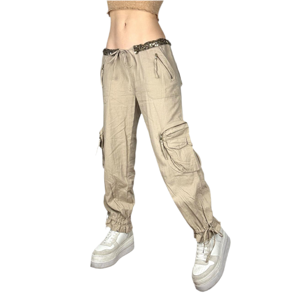 Y2K Linen Low Rise Cargos (M)