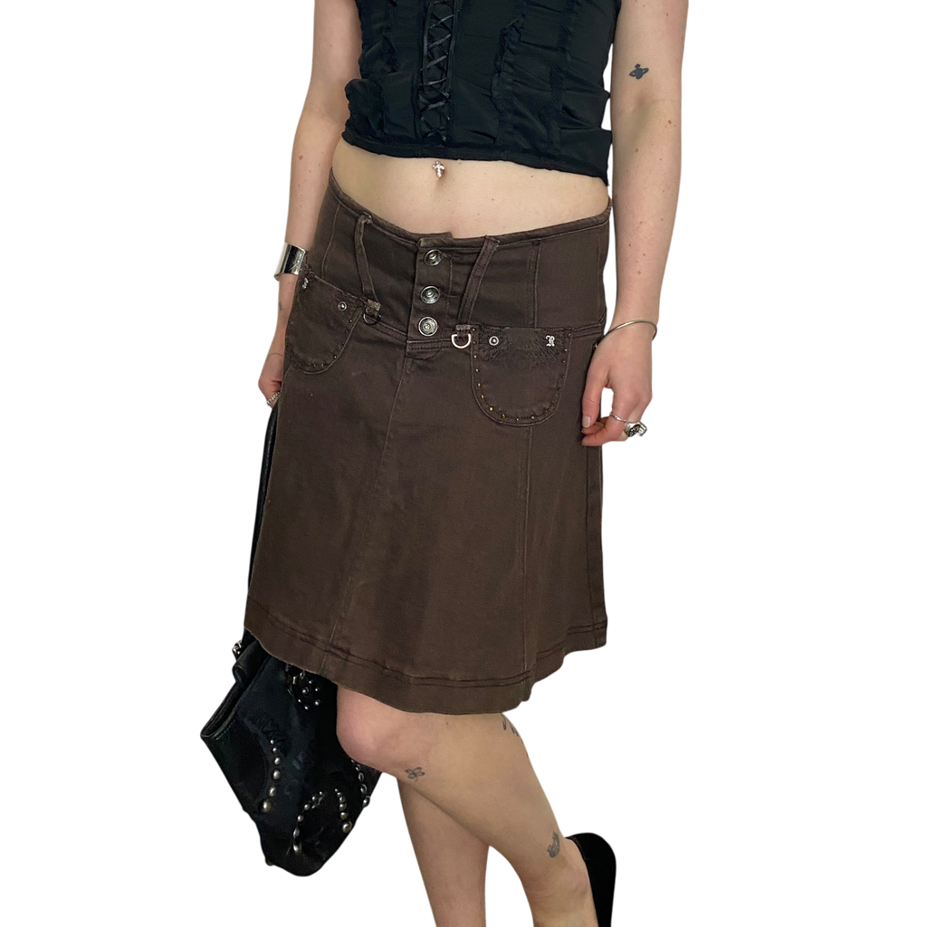 Vintage French Brown Midi Skirt (S/M)