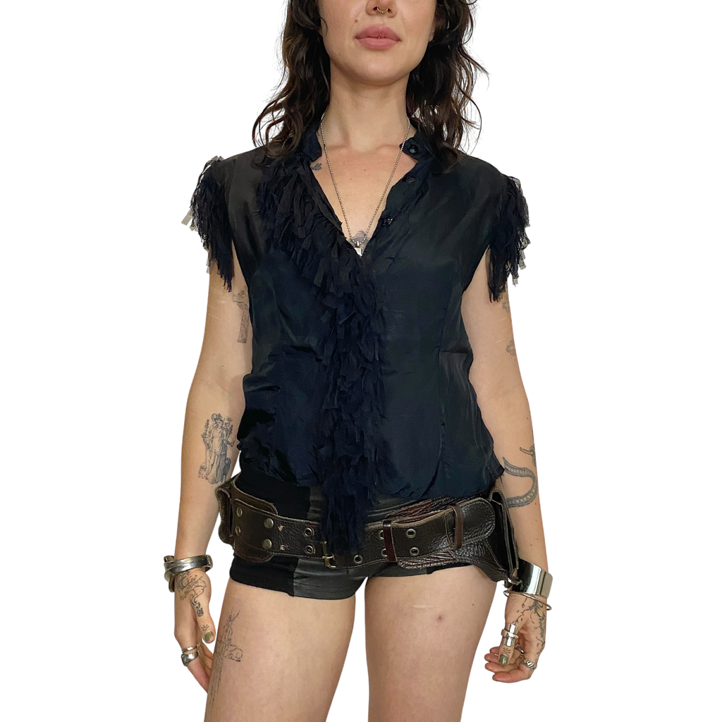 Vintage Fringe Black Blouse (M)
